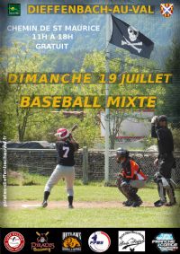 Baseball mixte amical. Le dimanche 19 juillet 2015 à Dieffenbach-au-Val. Bas-Rhin.  11H00